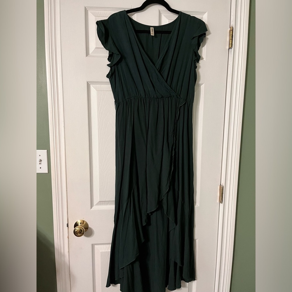 Emerald Green Hi Low Wrap Style Maxi Dress